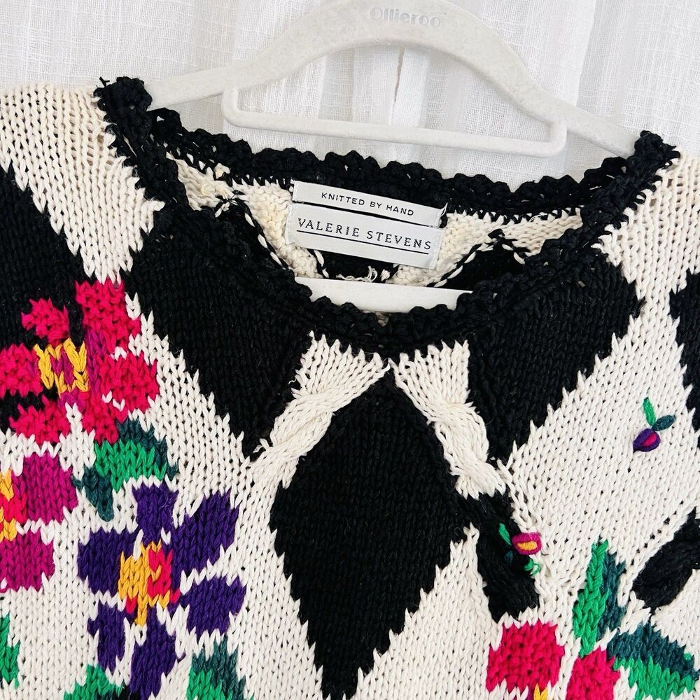 Valerie Stevens Hand Stitched Floral Knitted Sweater XL Grandmacore Cottagecore